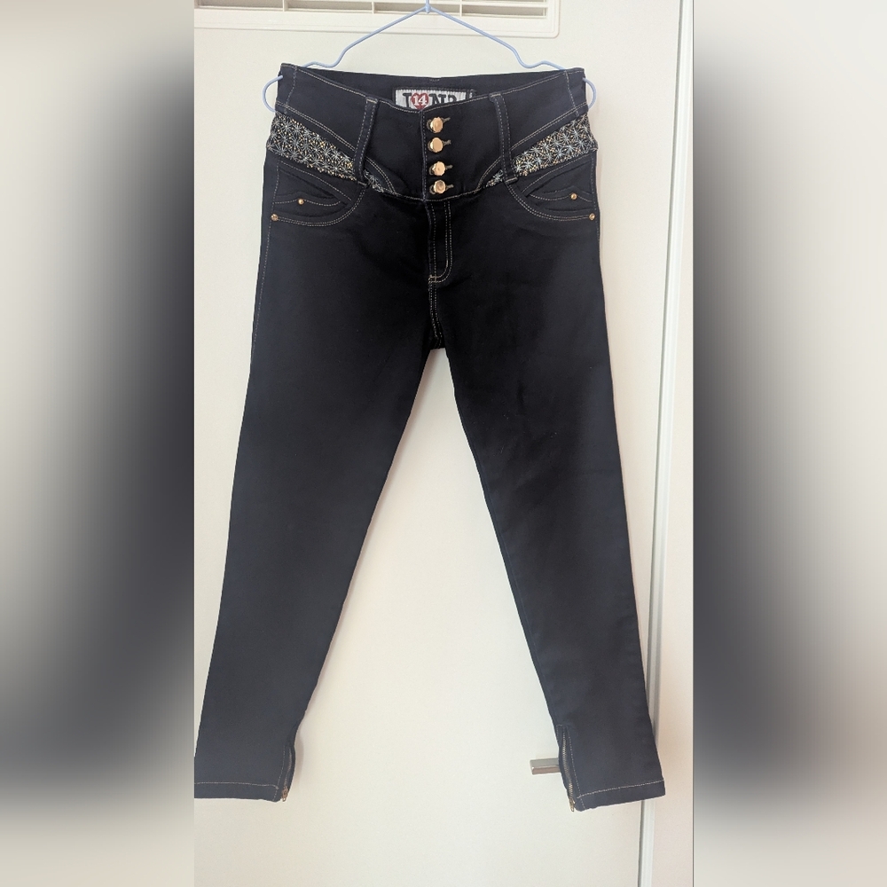 ENE2 Y2K Bejewelled Embellished Dark Wash Skinny Stretch Jeans Size 14